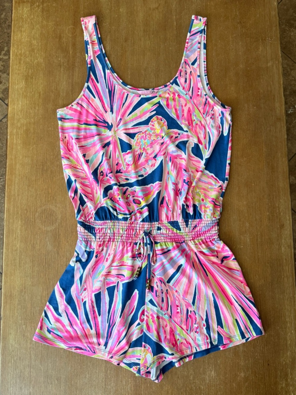 Lilly Pulitzer Tala Indigo Sunseekers Tropical Rayon Romper Drawstring Size M